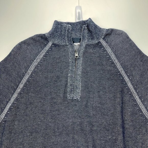 Tailor Vintage Navy Birdseye Quarter Zip Stand Collar Sweater Size Medium - Picture 3 of 9